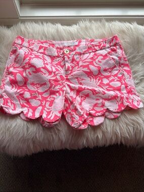 Lilly Pulitzer White Label Pink Floral Scallop Hem Women's Shorts